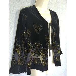 Vtg FROXX Black Velvet Burn Out Jacket M Gold Metallic Accent Design Whimsigoth